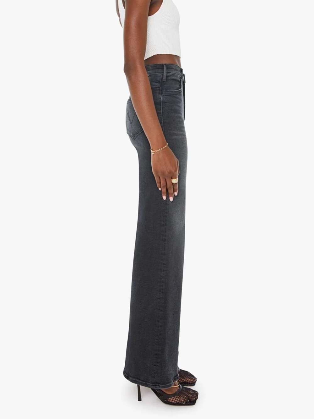 Mother The Hustler Roller Sneak Jeans in Not Today Satan Grey Black Wash Size 30 - Picture 4 of 10